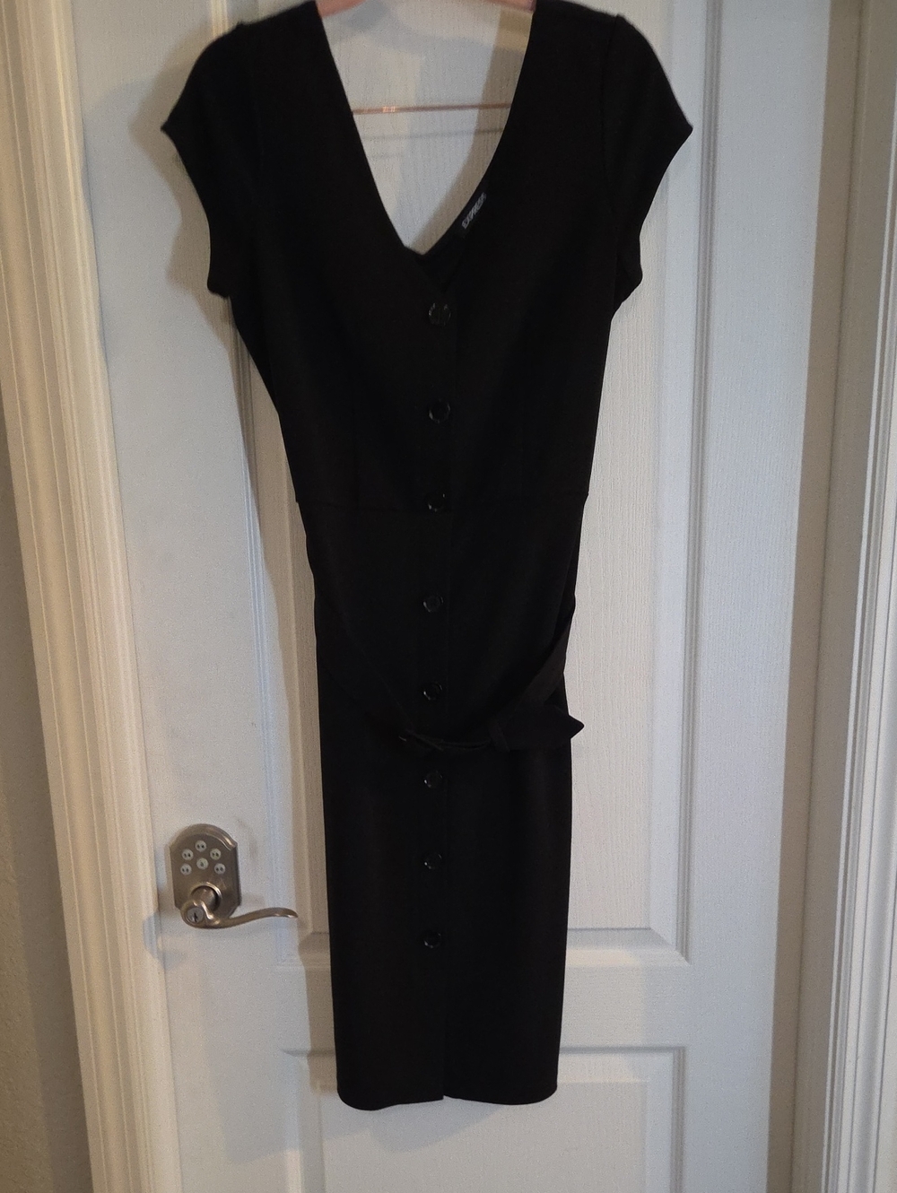 Express Black V-Neck Button-Front Midi Dress